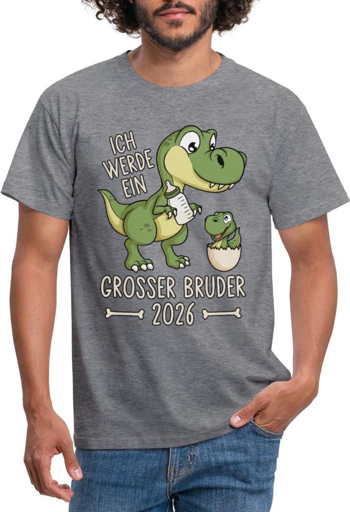 Spreadshirt Großer Bruder 2026 Ei Baby Dino Dinosaurier Männer T-Shirt, 4XL, Graphit meliert