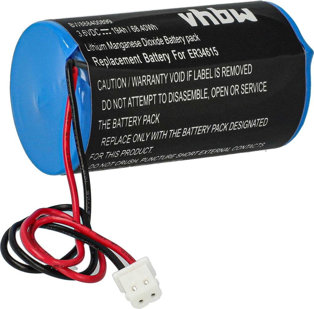 vhbw Batterie kompatibel mit Visonic MCS-730, MCS-730 AC, MCS-710, MCS-720 Alarmanlage, Alarmsystem, Funk-Außensirenen (19000 mAh, 3,6 V, Li-Ion)