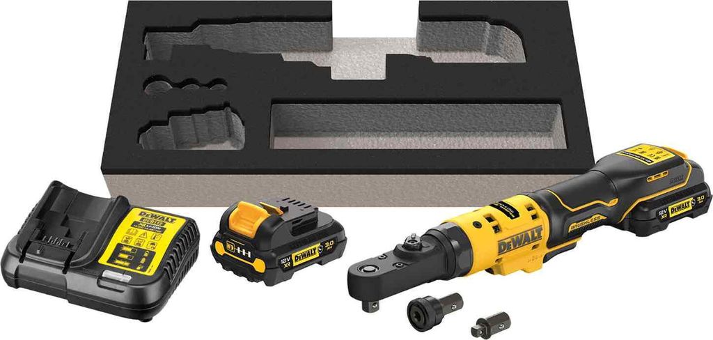 DeWALT Akku-Ratsche DCF500L2G-QW 12V 3Ah, Ratschenschlüssel 3/8 und 1/4 mit 75Nm max. Festdrehmoment