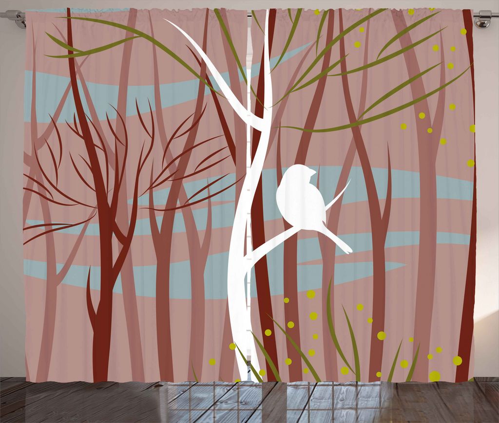ABAKUHAUS Wald Rustikaler Gardine, Vogel auf blattloser Niederlassung, Schlafzimmer Kräuselband Vorhang mit Schlaufen und Haken, 280 x 225 cm, Meh...