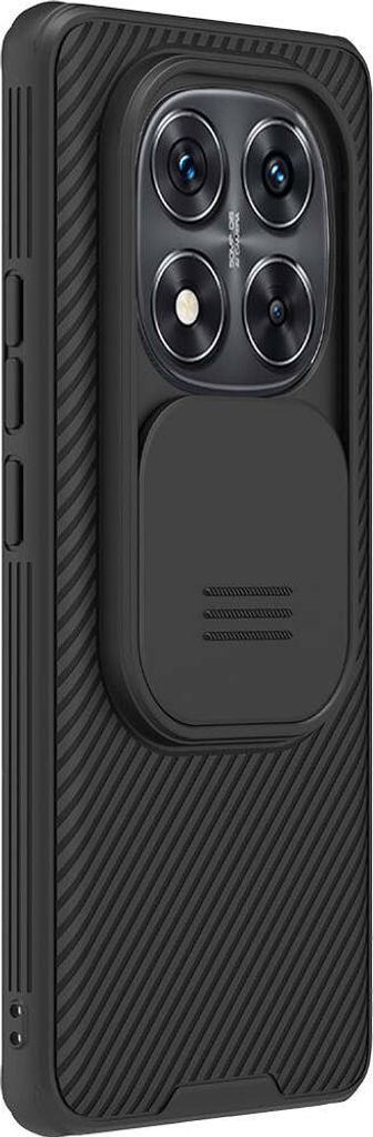 A black phone case with a camera cover is shown against a white background.