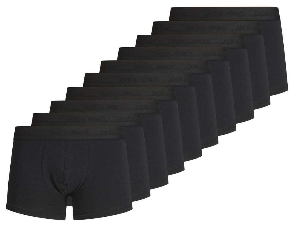 JACK&JONES Herren Boxer Shorts, 10er Pack - JACTONE IN TONE TRUNKS, Baumwoll-Stretch Schwarz S