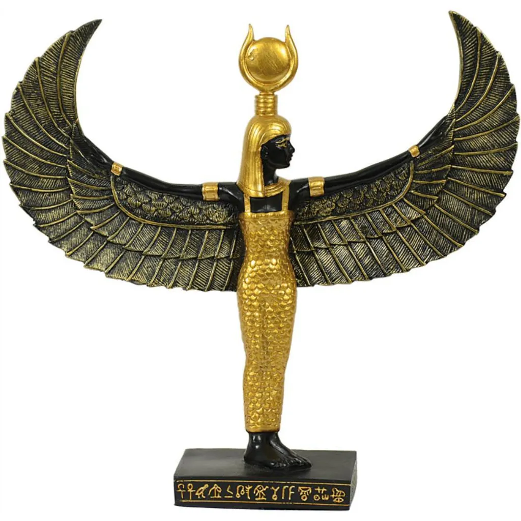 Statue Isis Décorative Ailes Ouvertes - Objet d'Art Égypte Ancienne Noir