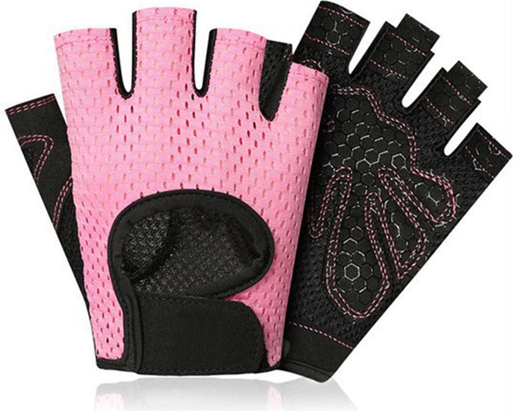 Fitness-Handschuhe, Workout für Männer und Frauen, Übung, Gewichtheben, Radfahren, Training, Halbfinger, Rosa, M