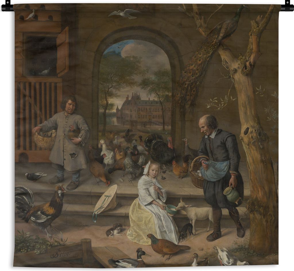 MuchoWow Wandteppich Wandbehang Der Geflügelhof - Jan Steen 90x90 cm Tapisserie Dekoration Wandtuch - Wandaufhänger