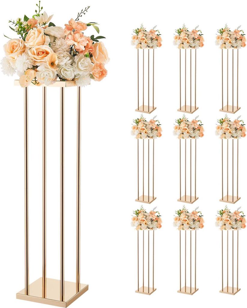 VEVOR Hochzeitsblumenständer 200x200x800 mm, 10 Stk. Blumenhocker mit Metallablage & zylindrischen Beinen, Pflanzenhocker für Hochzeiten, Partys,...