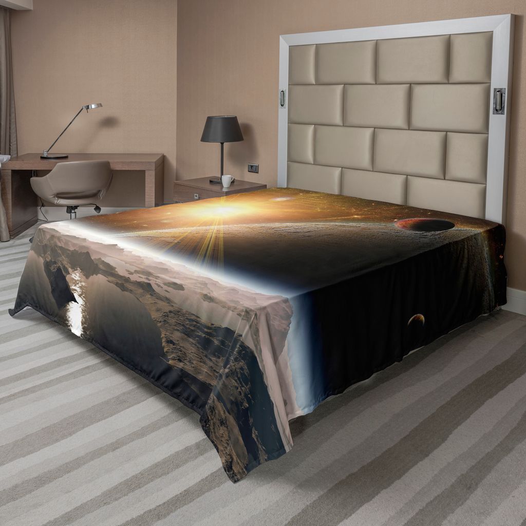 ABAKUHAUS Weltraum Bettlaken, "Monde und Universum Blick von der Oberfläche Galaxy Theme Kunstdruck", weiches bequemes oberes Bettlaken für ein d...