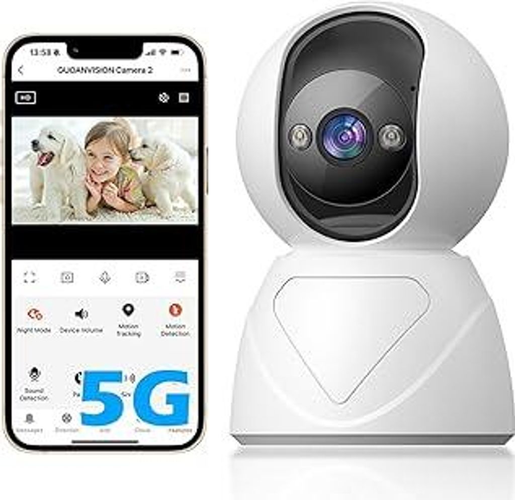 5G WLAN Überwachungskamera Innen, 3MP UHD Kamera Überwachung Innen, 355° Drehbar Hundekamera Schwenken/Neigen Baby Monitor für Haustiere, Auto-...
