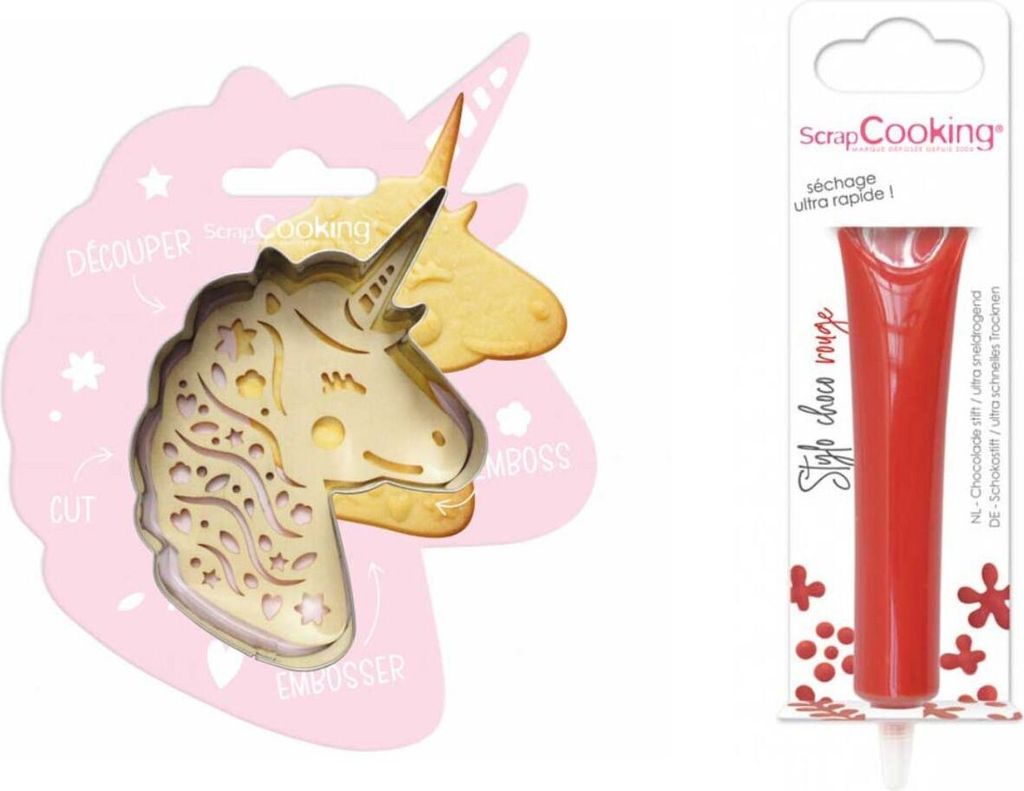 Einhorn-Relief-Plätzchen-Set + Roter Schokoladenstift