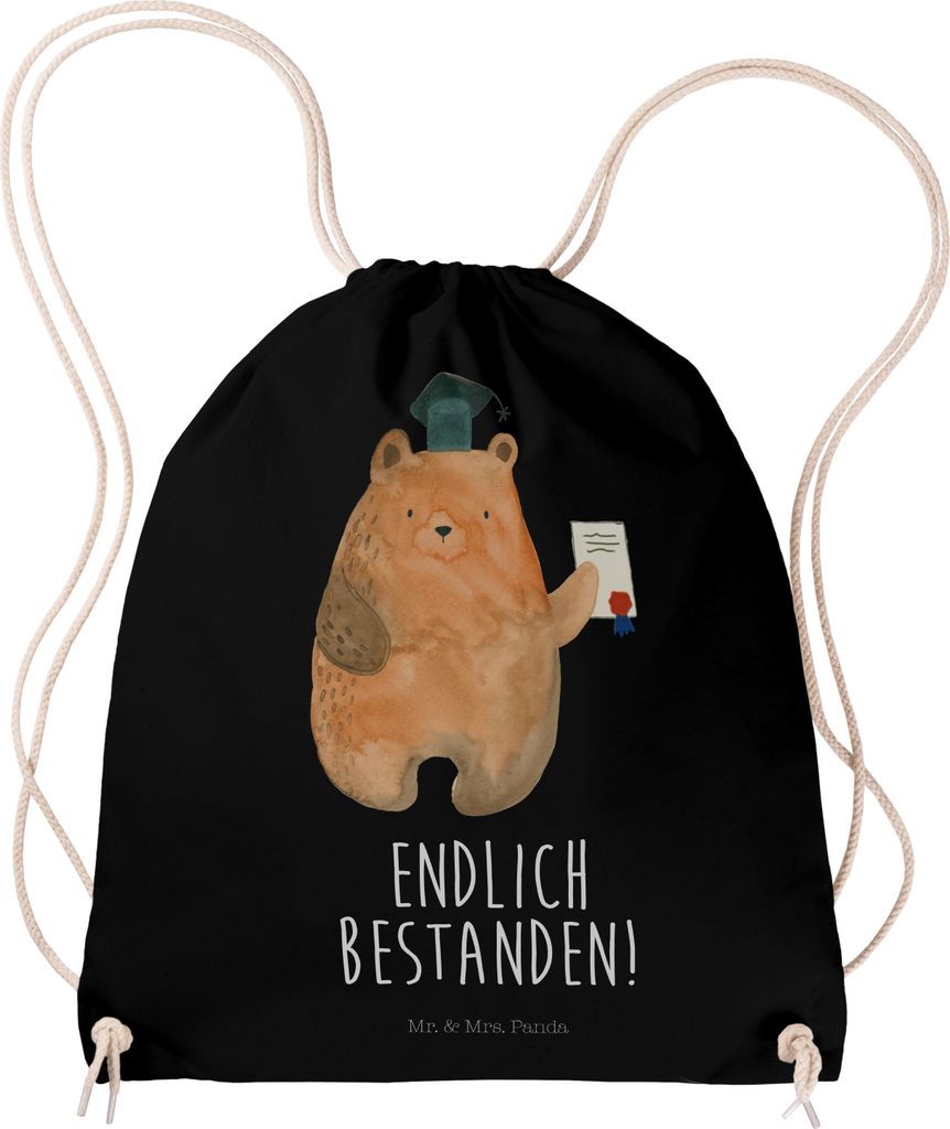 Mr. & Mrs. Panda Jutebeutel Bär Prüfung - Schwarz - Geschenk, Teddy, Beutel, Bestanden, Baumwolltasche, Zeugnis, Prüfungen, Turnbeutel, Kleiner ...