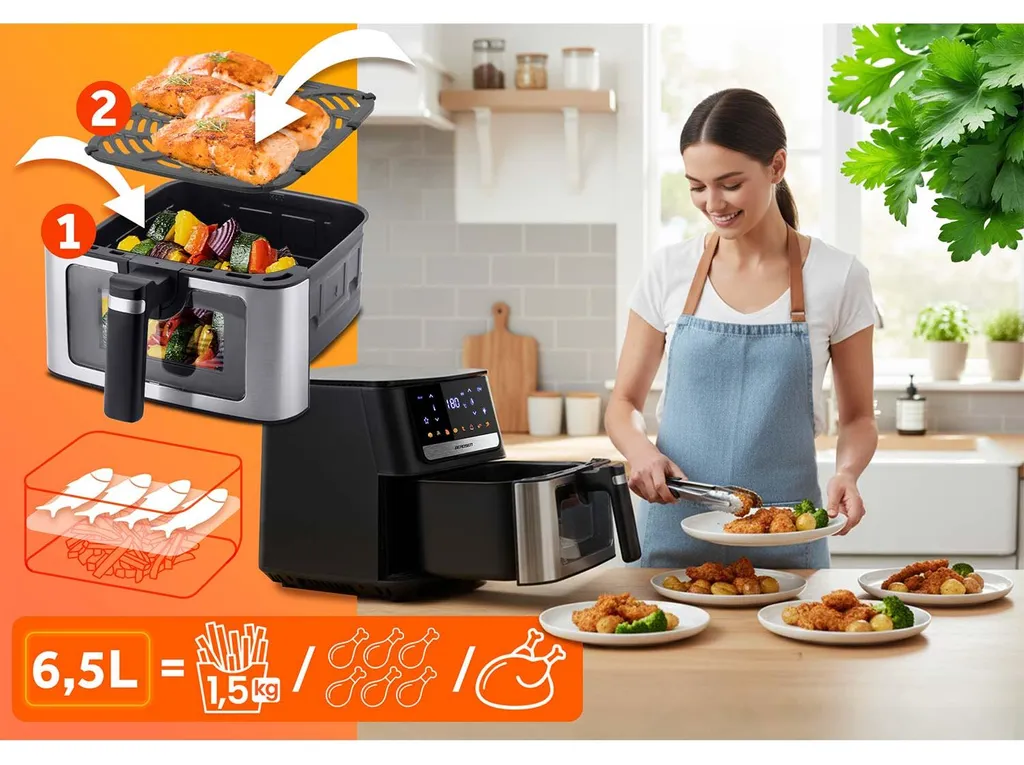 Friteuse saine Berdsen BD-655 noire à circulation d'air rapide 1400W - 9