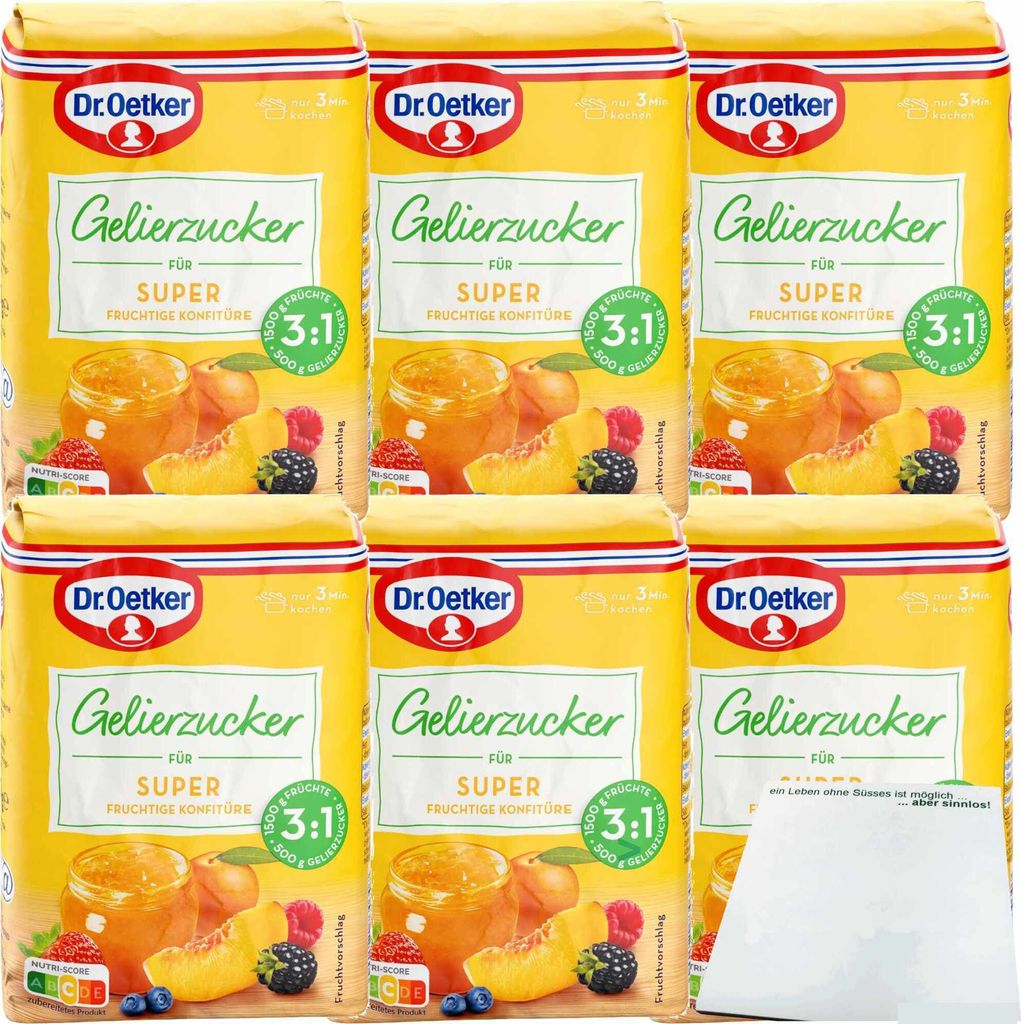 Dr. Oetker Gelierzucker 3:1 für Super fruchtige Konfitüre 6er Pack (6x500g Packung) + usy Block