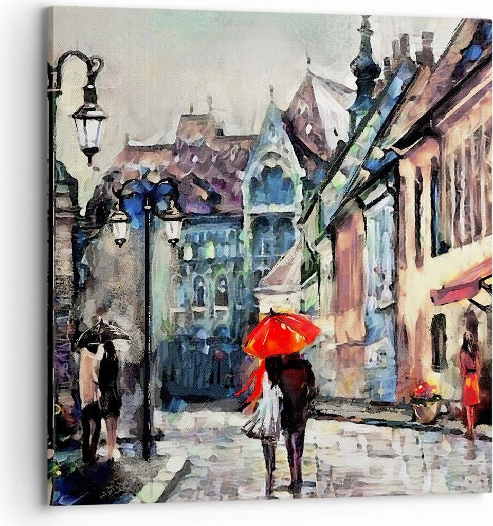 Bild auf Leinwand - Leinwandbild - Stadt Straße Haus - 70x70cm - Wand Bild - Wanddeko - Wandbilder - Leinwanddruck - Bilder - Kunstdruck - Wanddek...
