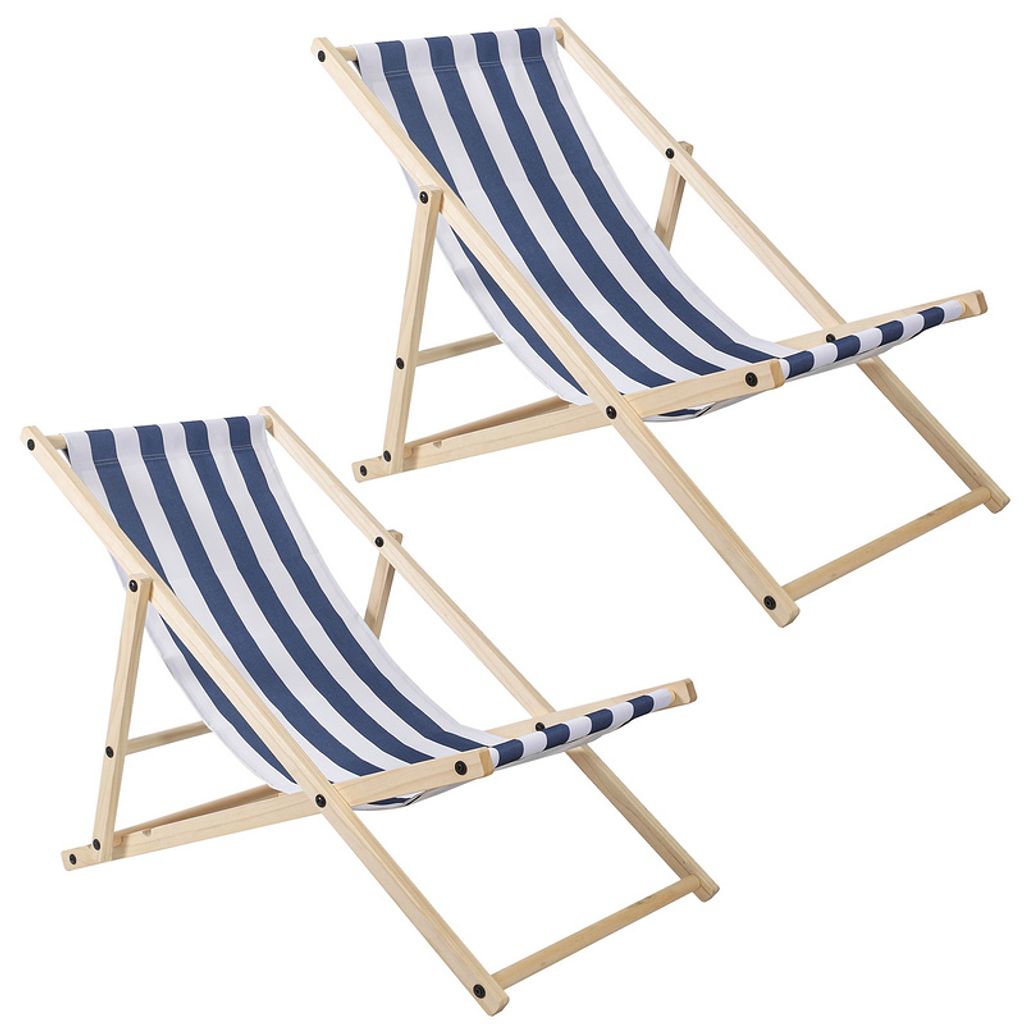 TolleTour Liegestuhl Relaxliege Sonnenstuhl 120kg Chair Liege Gemühtlicher Klappbar Holz Blau weiß 2 Stück