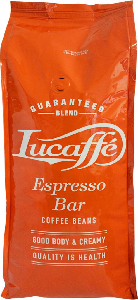 A bag of Lucaffé Espresso Bar coffee beans.
