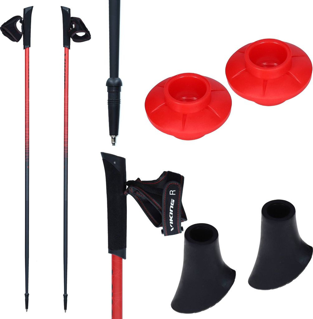 Viking Stöcke - Ultraleicht - Schlaufe de Hand con System de Clip-on - Professional lierter Griff - Pro Trainer, Unisex, Rot, 120 cm