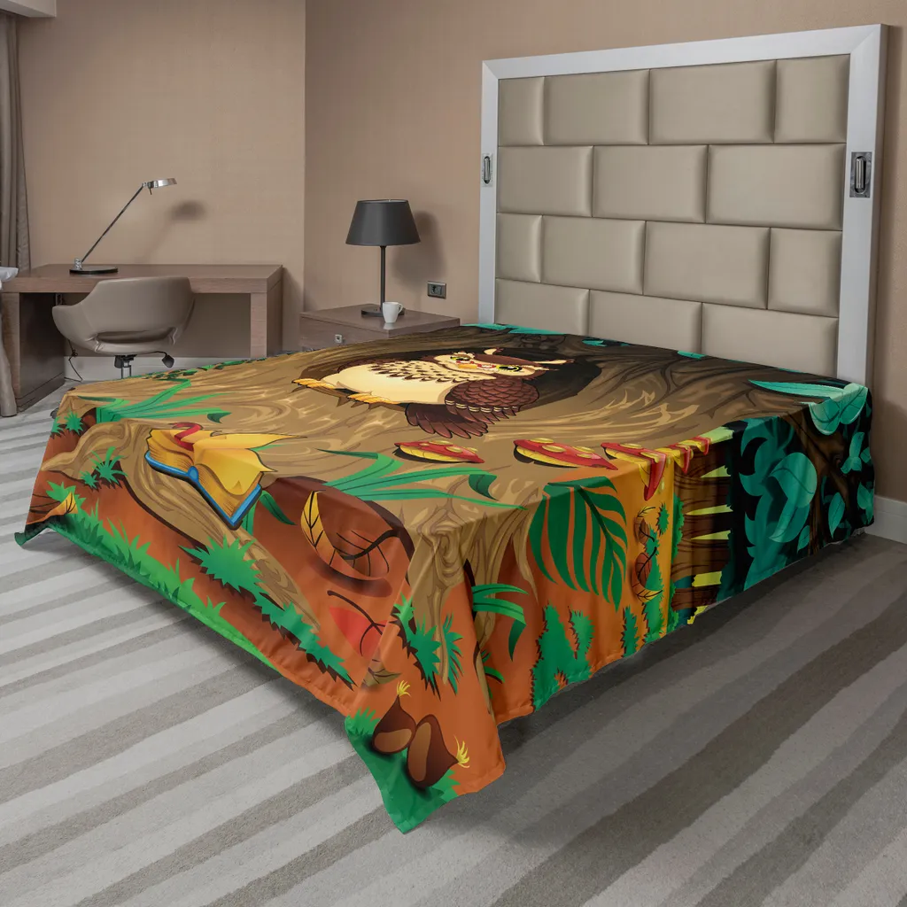 ABAKUHAUS Drap de Lit Hibou Sage en Tissu Doux Multicolore 266x260 cm