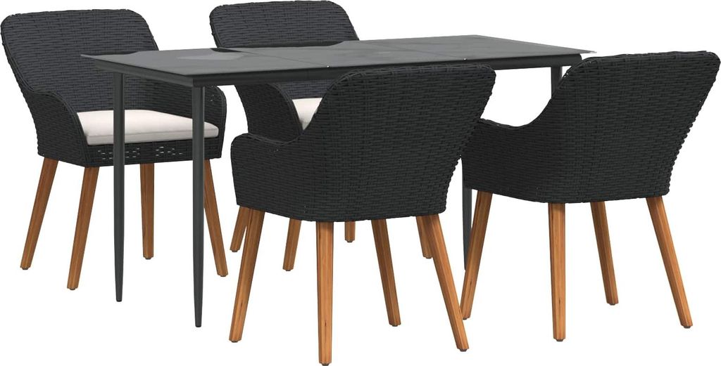 Garten Essgruppe mit Kissen 5 pcs Schwarz Poly-Rattan