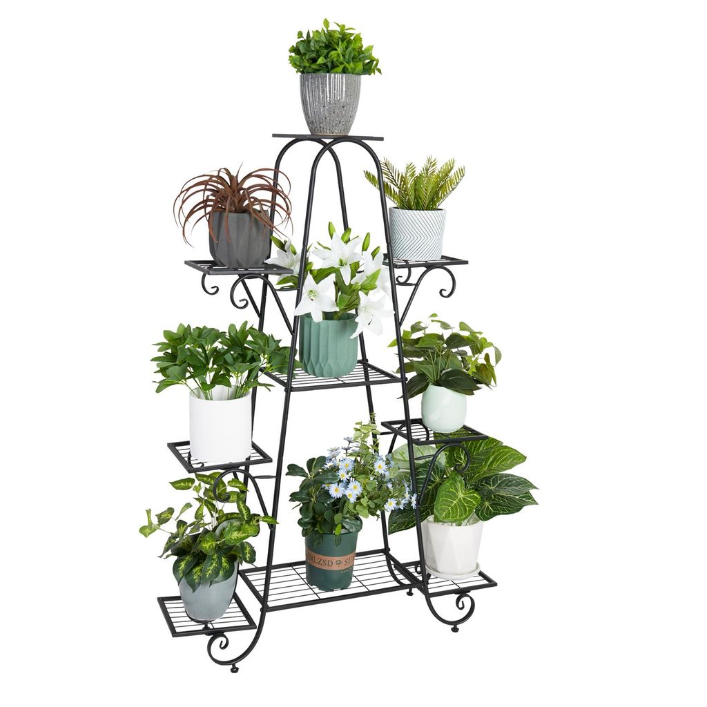 FATIVO Blumenleiter 9 Ebenen: Metall Blumenregal 90x22x121,5 cm, Pflanzentreppe für Balkon, Garten, Terrasse & Wohnzimmer, Innen & Außen