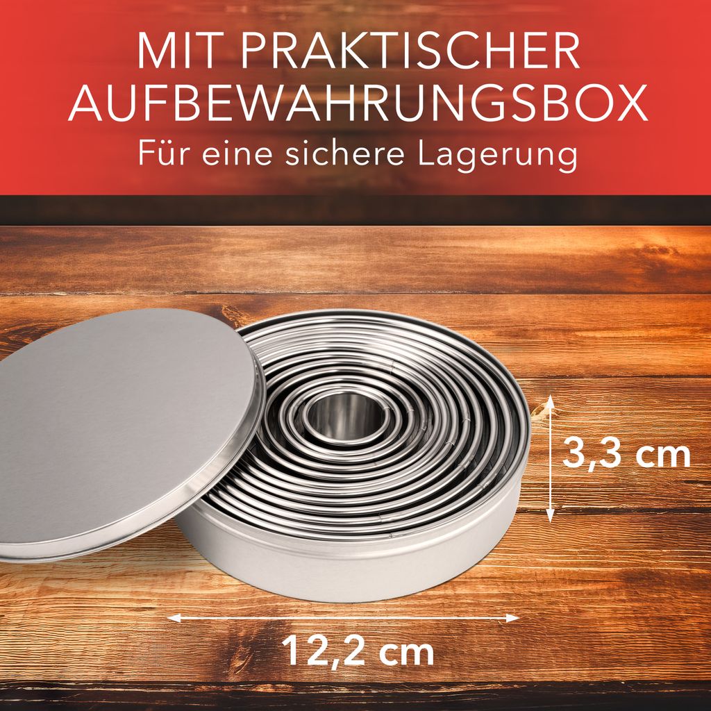 AVANA Edelstahl Ausstechformen 12 Stück Ringe Keksformen Produktbild 6