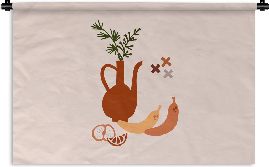 MuchoWow Wandteppich Wandbehang Krug - Obst - Pastell 120x80 cm Tapisserie Dekoration Wandtuch - Wanddekorationen - Wandtücher