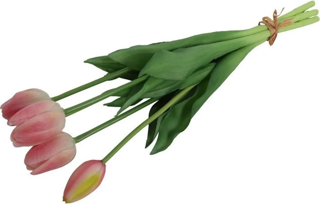 Bouquet de tulipes artificielles rose et crème de 40 cm pour déco