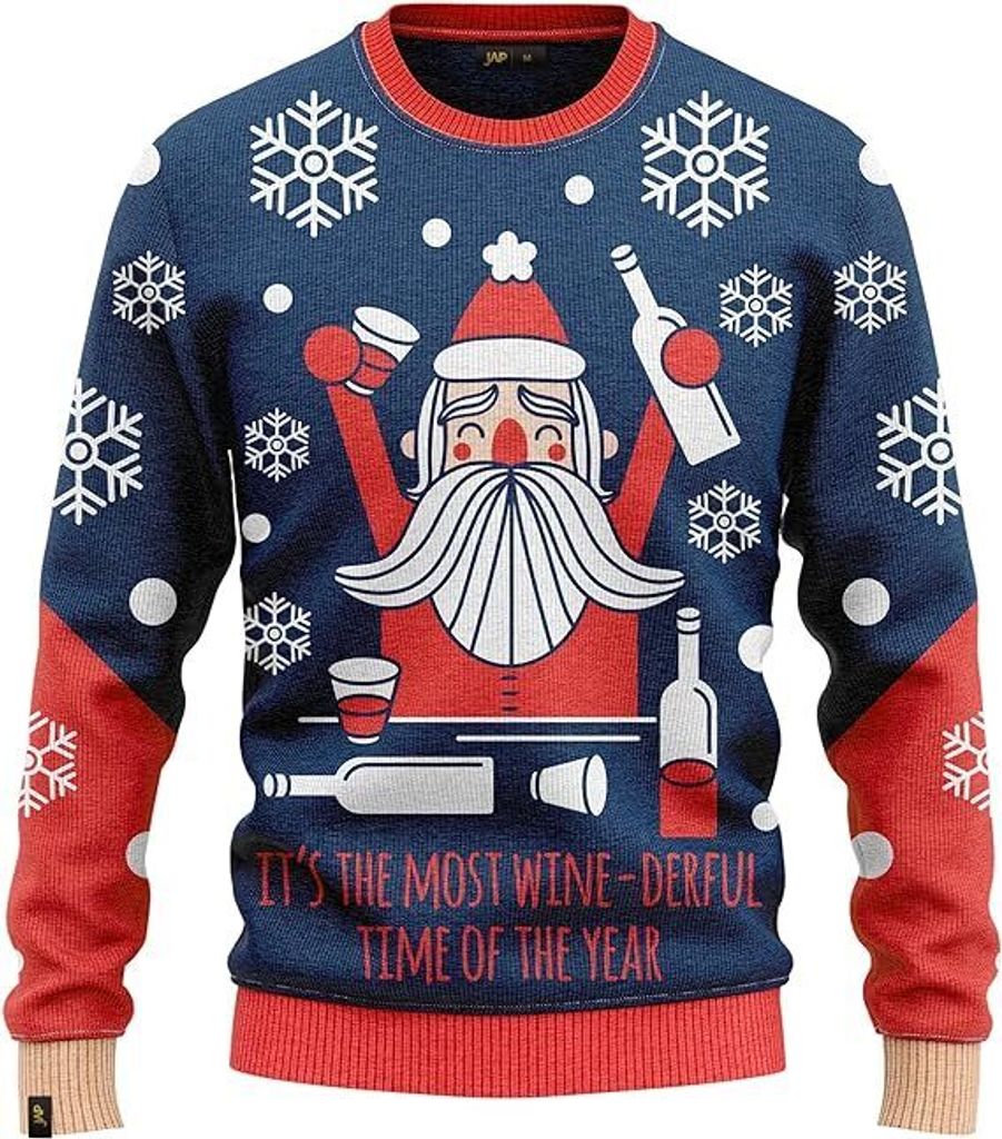 JAP Winederfull - Lustiger Hässlicher Weihnachtspullover Für Damen und Herren Ugly Christmas Sweater - Blau - 2XL