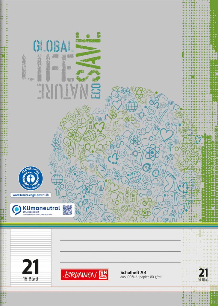 BRUNNEN 104412101 Zeszyt ćwiczeń z recyklingu A4 w linie, Zdjęcie produktu 