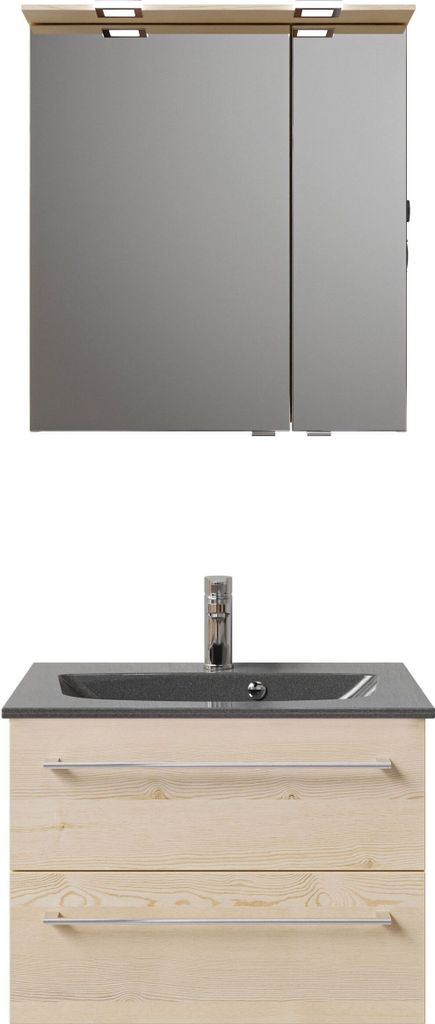 PELIPAL Serie 6025 SET-045-080 Block bestehend aus: Waschtisch, Waschtischunterschrank, Spiegelschrank / 67cm