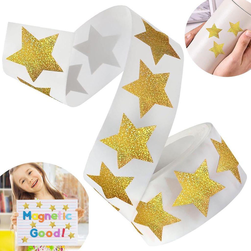 Goldene Stern Aufkleber für Weihnachten – 2 Rollen à 500 Stück, selbstklebend für Scrapbooking, Geschenkdekoration und Briefumschläge