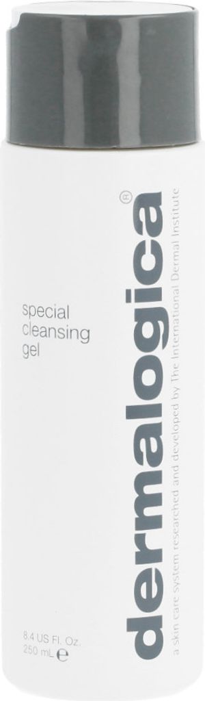 A white bottle of Dermalogica Special Cleansing Gel with a gray cap.