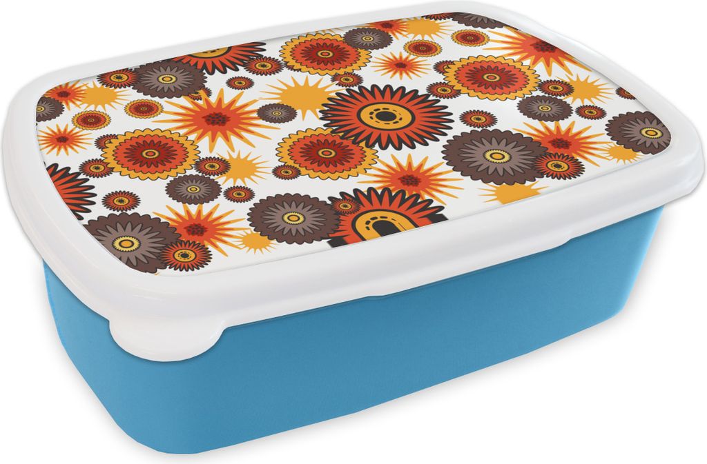 KitchenYeah Lunchbox Brotzeit Brotdose 17x11 cm Design - Retro - Orange - Blumen Kinder Brotzeitdose - Lunch - Kunststoff - Brotbüchse - Sandwi...