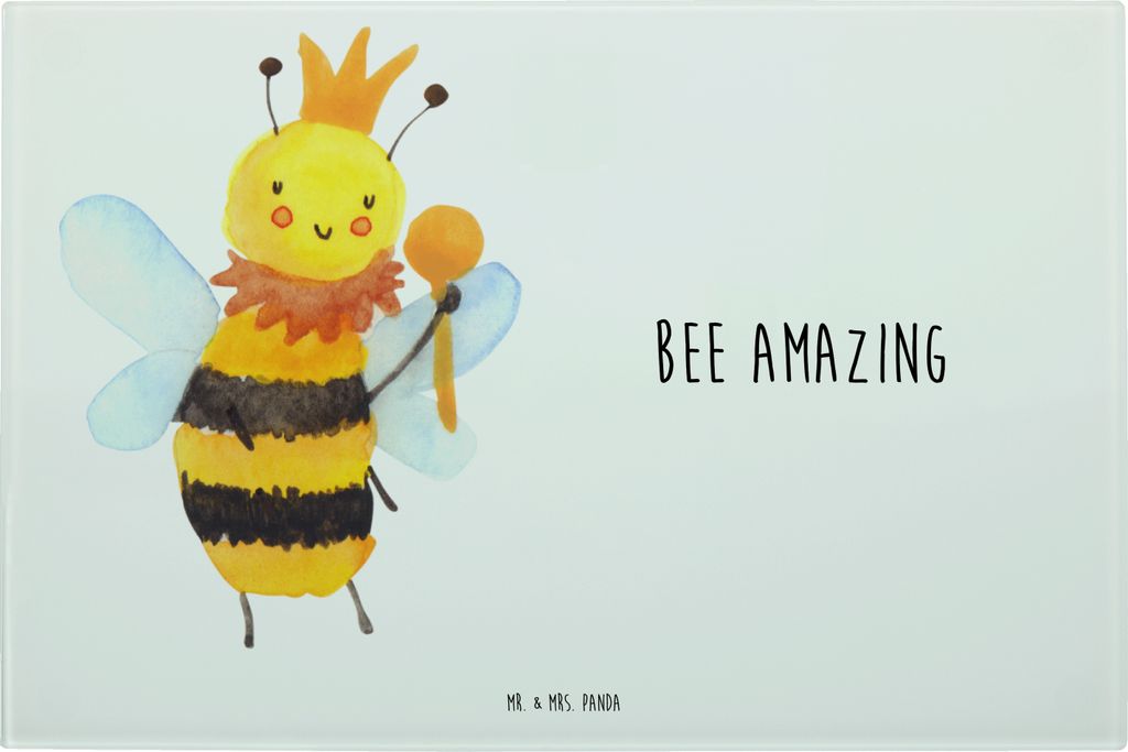 Mr. & Mrs. Panda Küchenschneidebrett Biene König - Weiß - Geschenk, Schneidebrett, Servierplatte, Glas-Schneidebrett, schneidbrett, Vesperplatte...