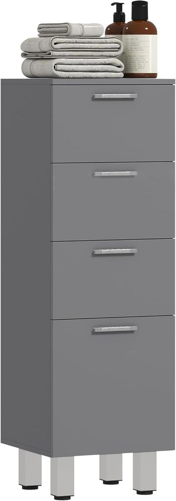 Badezimmerschrank Nischenschrank schmal 4 Schubladen Beistellschrank Bad Grau