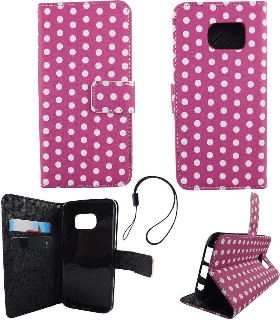 Handyhülle Tasche für Handy Samsung Galaxy S7 Polka Dot Lila Weiss