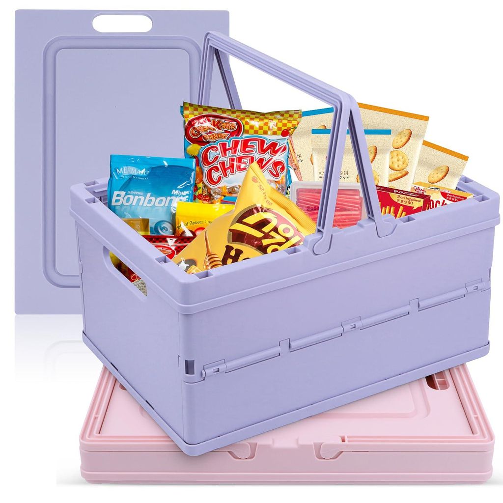 Faltbarer Aufbewahrungskorb/-kiste, groß, 34 x 24,4 x 18,5 cm, faltbare Box/Kiste mit Griff und Deckel, für Schrank, Bücherregal, Badezimmer, Sc...