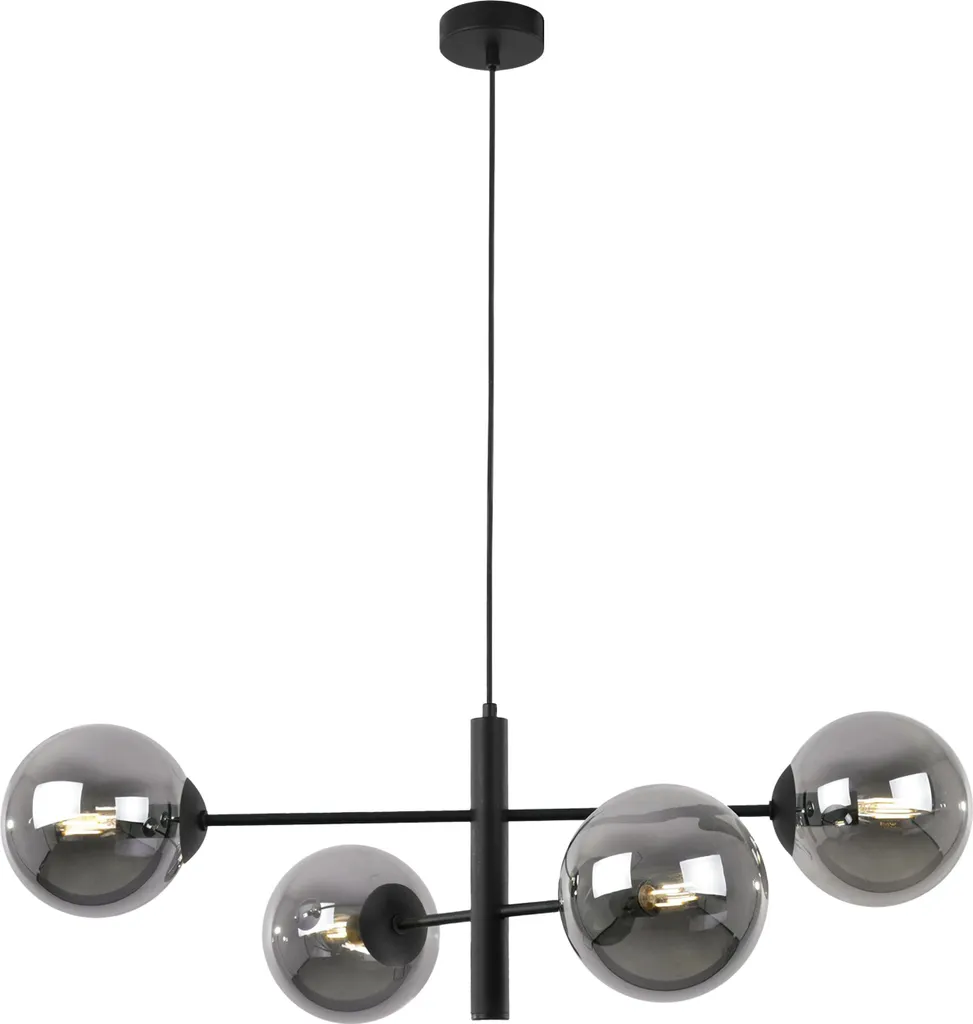 Suspension design Vicenza noire 4 feux E14 et verres fumés graphite