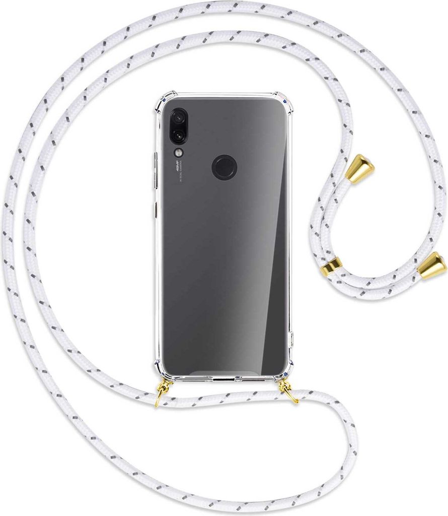 Handykette Backcover-Schutzhülle mit Band (Metall goldfarben) für Xiaomi Redmi Note 7 (Pro) - weiß/grau