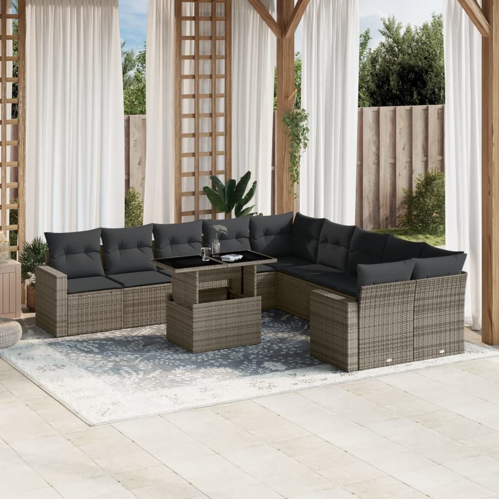 Maison Exclusive - 11-tlg. Garten-Sofagarnitur mit Kissen Grau Poly Rattan