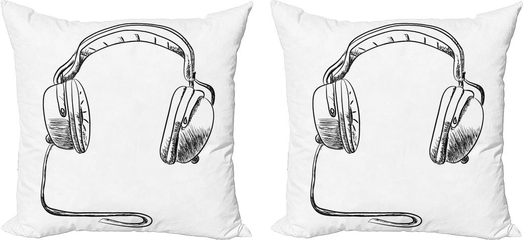 ABAKUHAUS Musik Kissenbezug Set (2Stück), Skizzen-Art-Hand gezeichnete DJ-Kopfhörer-Rhythmus-Radio-moderne Hippie-Kunst-Illustration, 40 x 40 cm,...