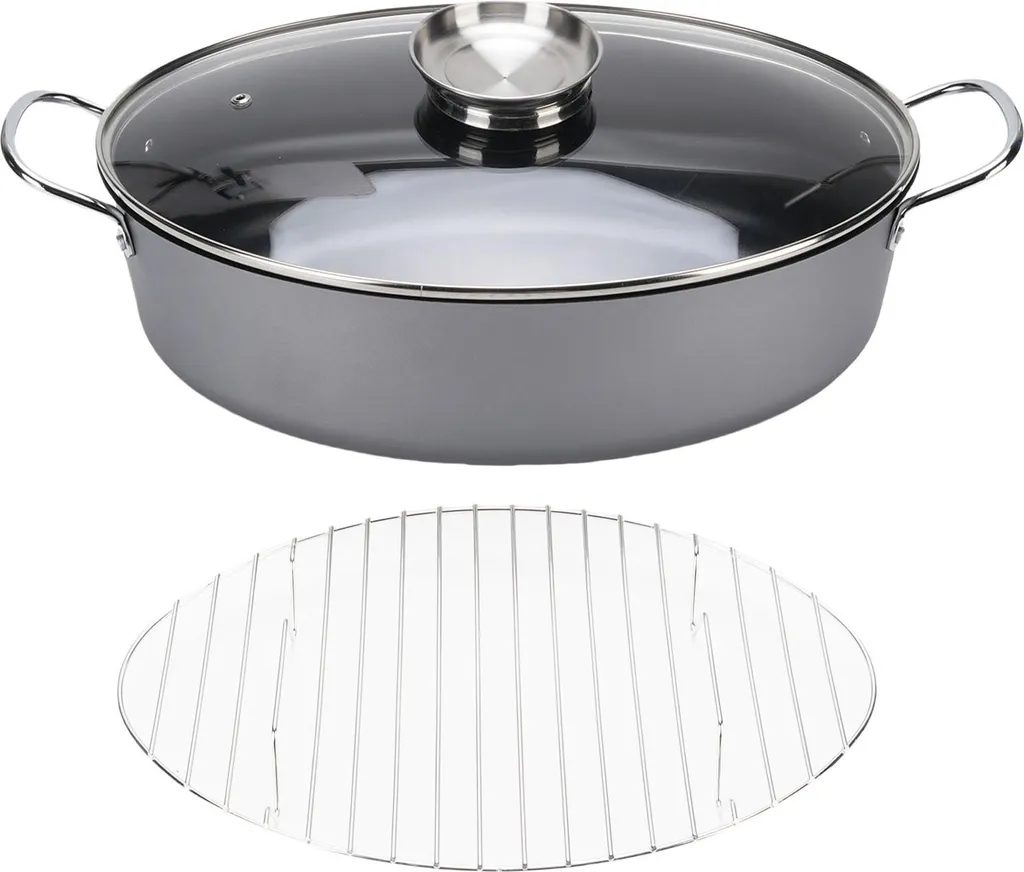 Grand cuiseur ovale antiadhésif en acier carbone - Cuisson vapeur poisson 40cm