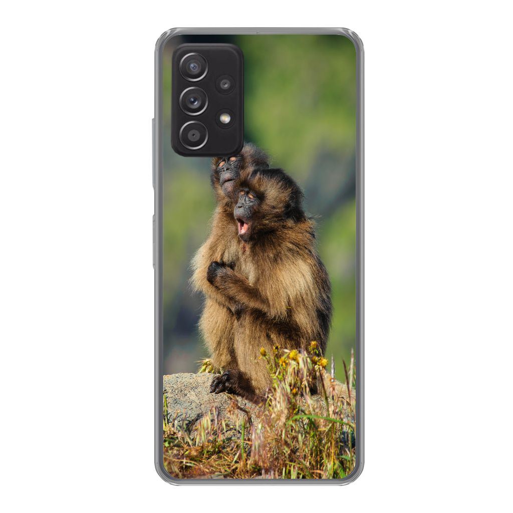 MuchoWow Handyhülle Schutzhülle Hülle für Samsung Galaxy A53 5G Affen - Pflanzen - Steine - Familie Silikon Softcase Handy Hülle - Schutzabd...