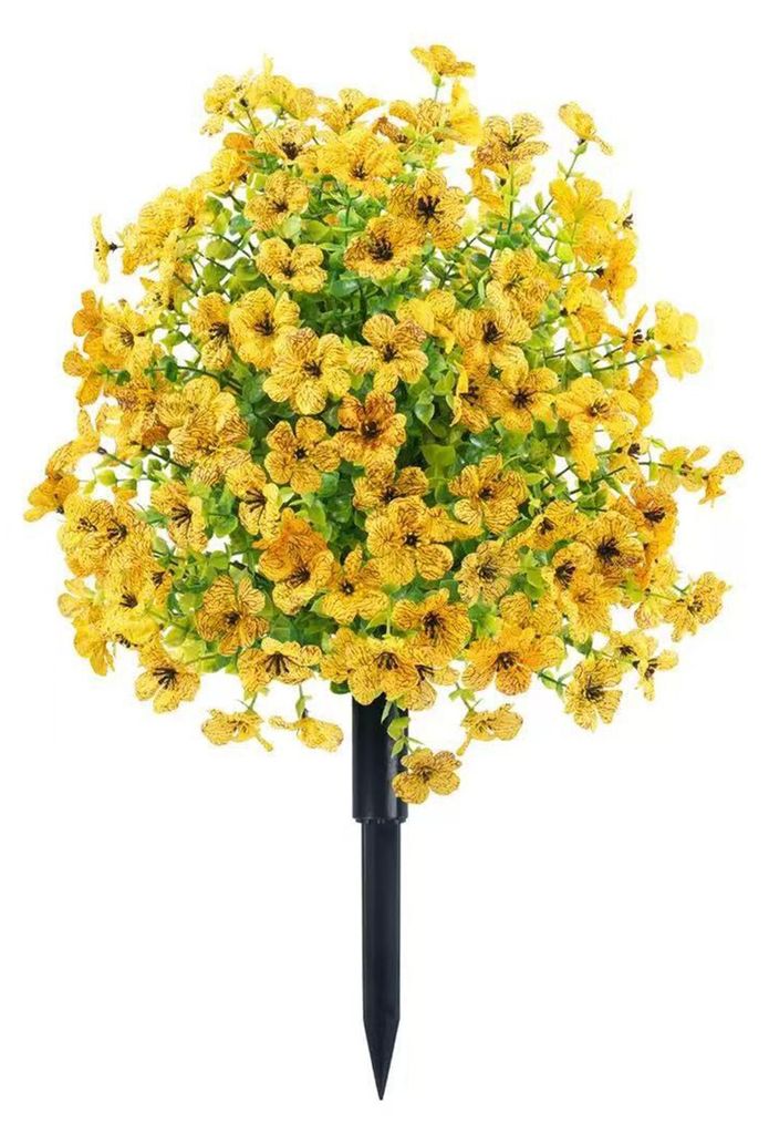 Künstlicher Buchsbaum mit violetten Blüten, künstliche Sträucher für den Außenbereich, UV-beständig, mit Erdspieß, ideal für Veranda, Gart...