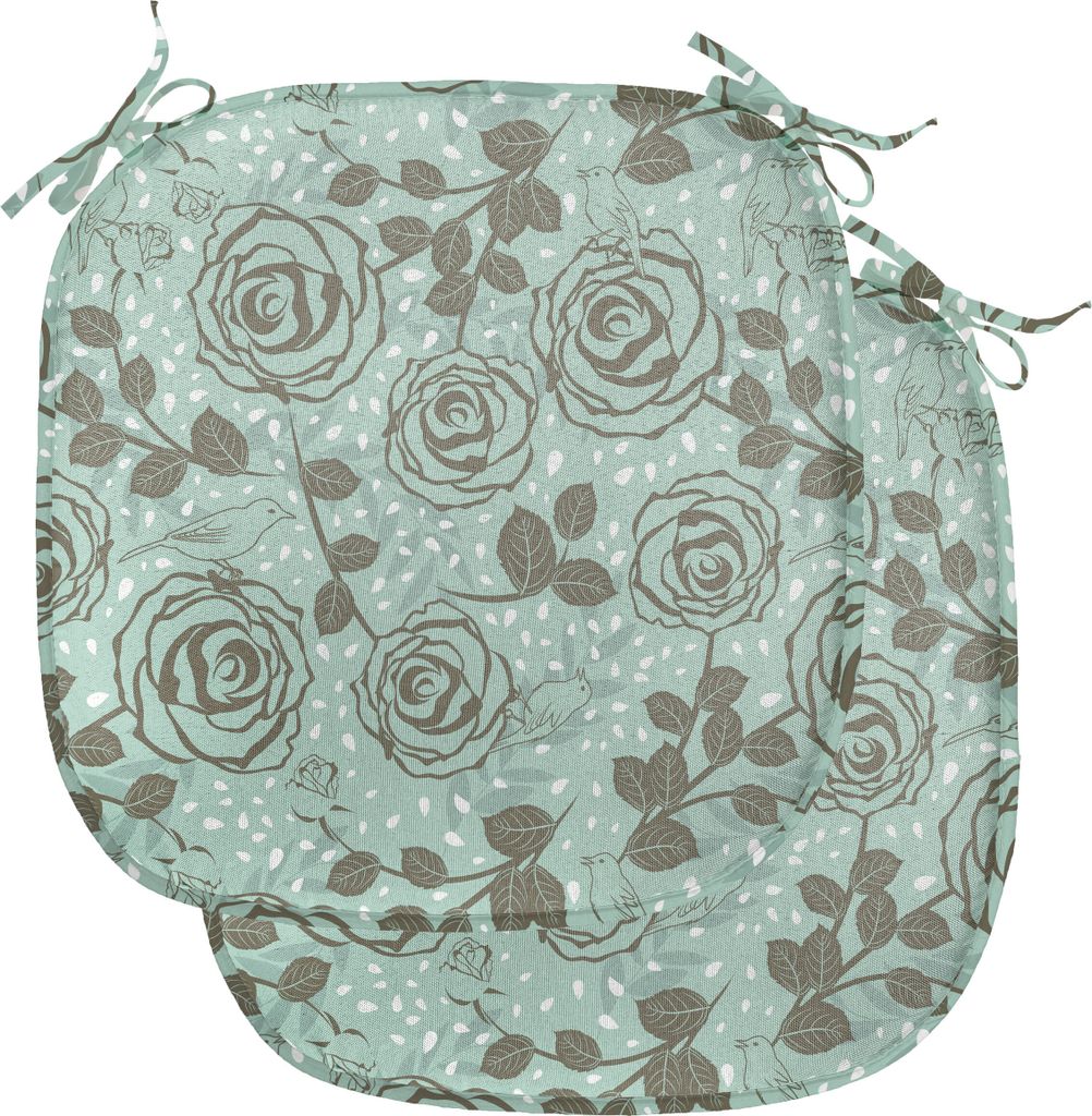 ABAKUHAUS Blumen Polster für Esszimmerstühle, Romantische Inspirations, Dekoratives wasserfestes Kissen mit Riemen für Küchensitze, 40 cm x 40 ...