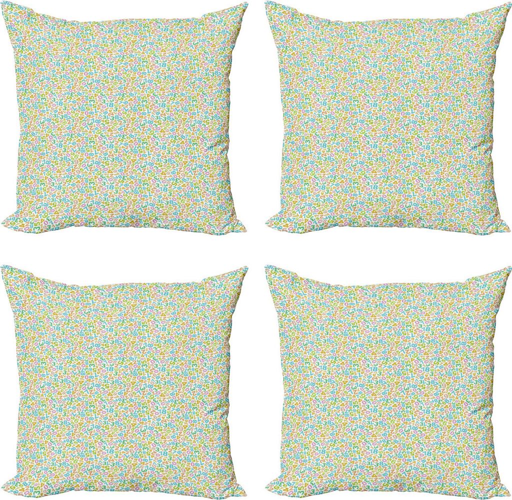 ABAKUHAUS Zahlen Kissenbezug Set (4 Stück), Die Ziffer Zusammensetzung, Moderner Doppelseitiger Digitaldruck, 40 cm x 40 cm, Mehrfarbig