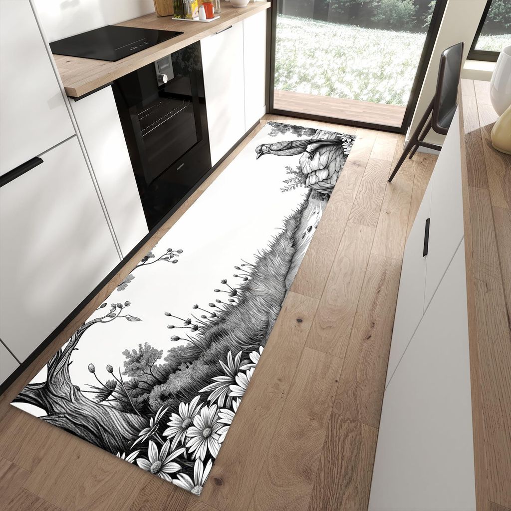 Küchenteppich 80x280cm rutschfest & abwischbar PVC Läufer - Natur Illustration