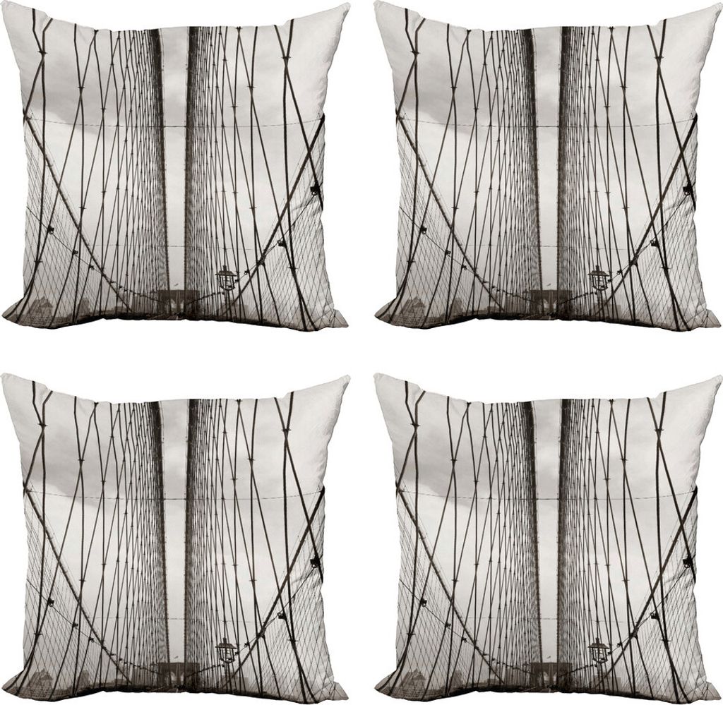 ABAKUHAUS New York Kissenbezug Set (4 Stück), Brooklyn Bridge Kabel, Moderner Doppelseitiger Digitaldruck, 50 cm x 50 cm, Staub und Schwarz