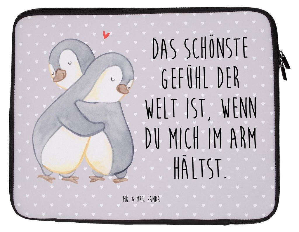 Mr. & Mrs. Panda Laptop Tasche Pinguine Kuscheln 20 x 28 cm - Grau Pastell - Geschenk, Hochzeitstag, Valentinstag, Case, für Freundin, Hülle, Par...