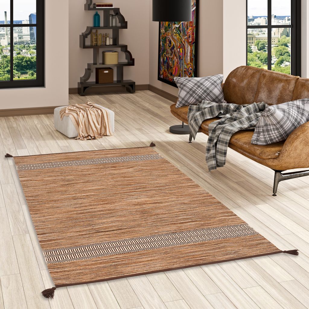 Natur Teppich Kelim Toskana Braun, Größe:200x300 cm