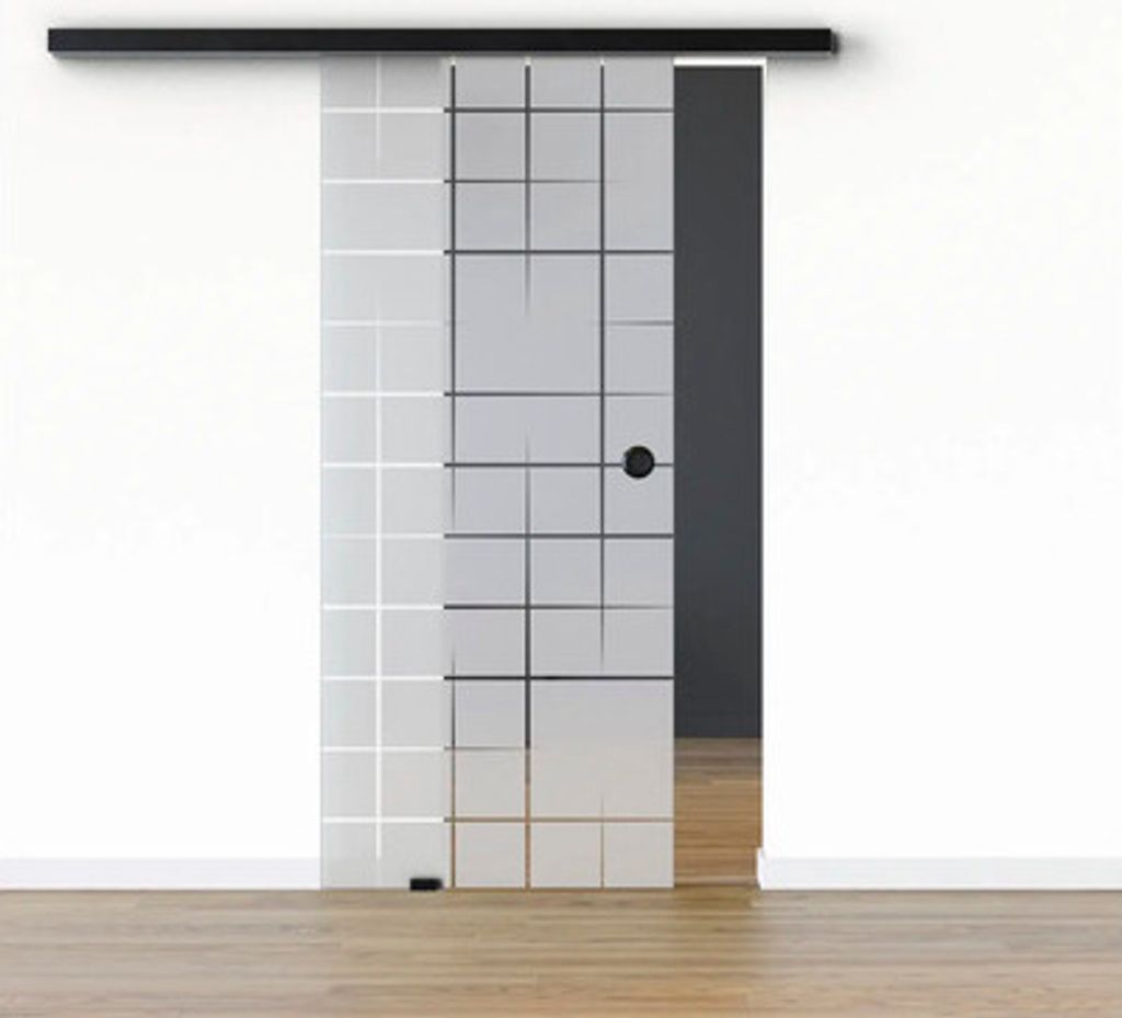 Pertura Glasschiebetür Komplettset Glera Mesh 02 1025x2175 mm Links inkl. Beschlag Selir Aluminium schwarz,Griffmuschel